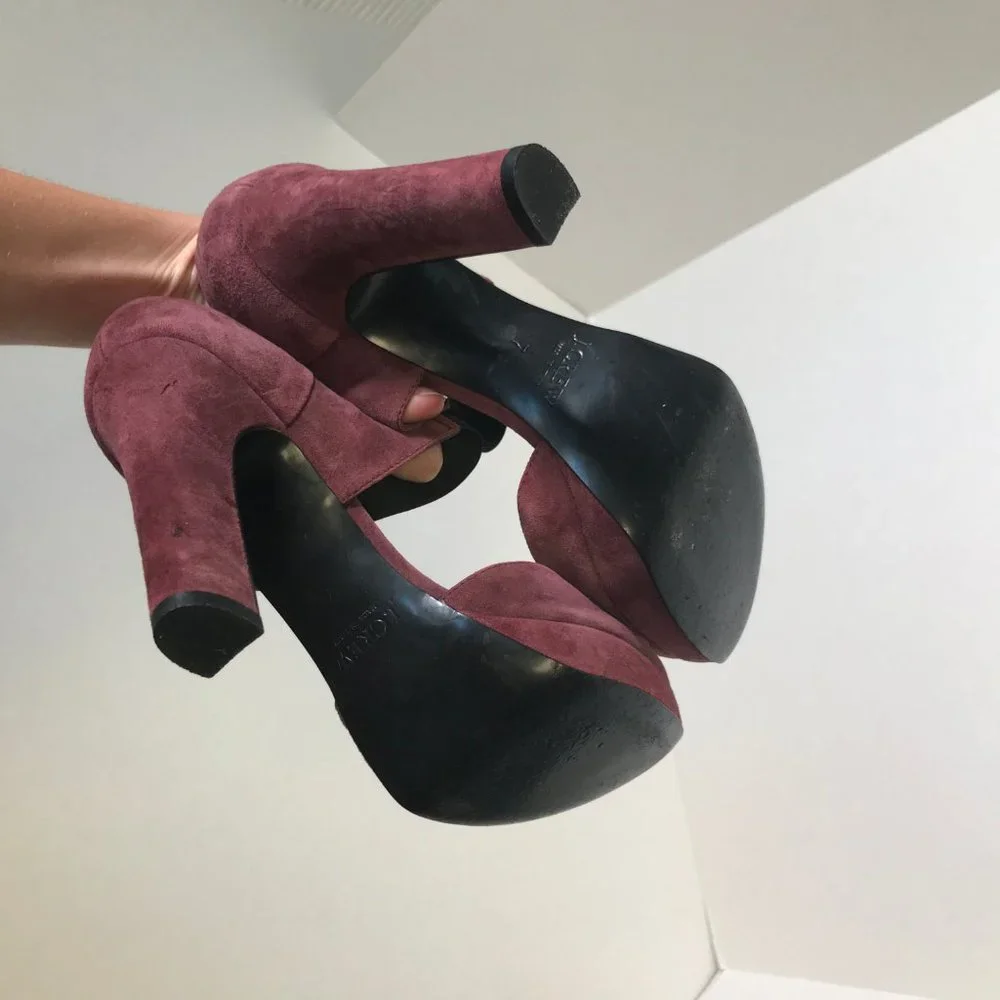 J. Crew 7 Italian Suede Platform Mary Janes Heels - Picture 5 of 8